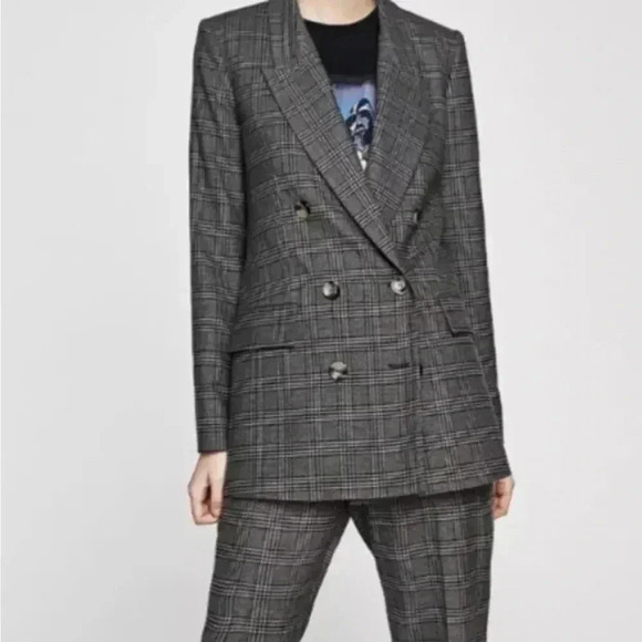 Zara Gray Plaid Blazer - Picture 3 of 14